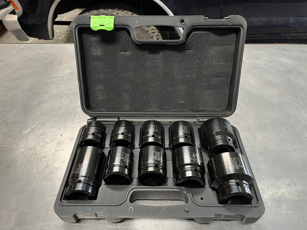 Set de Cubos de impacto 1" para rosca de 21mm hasta 50mm.