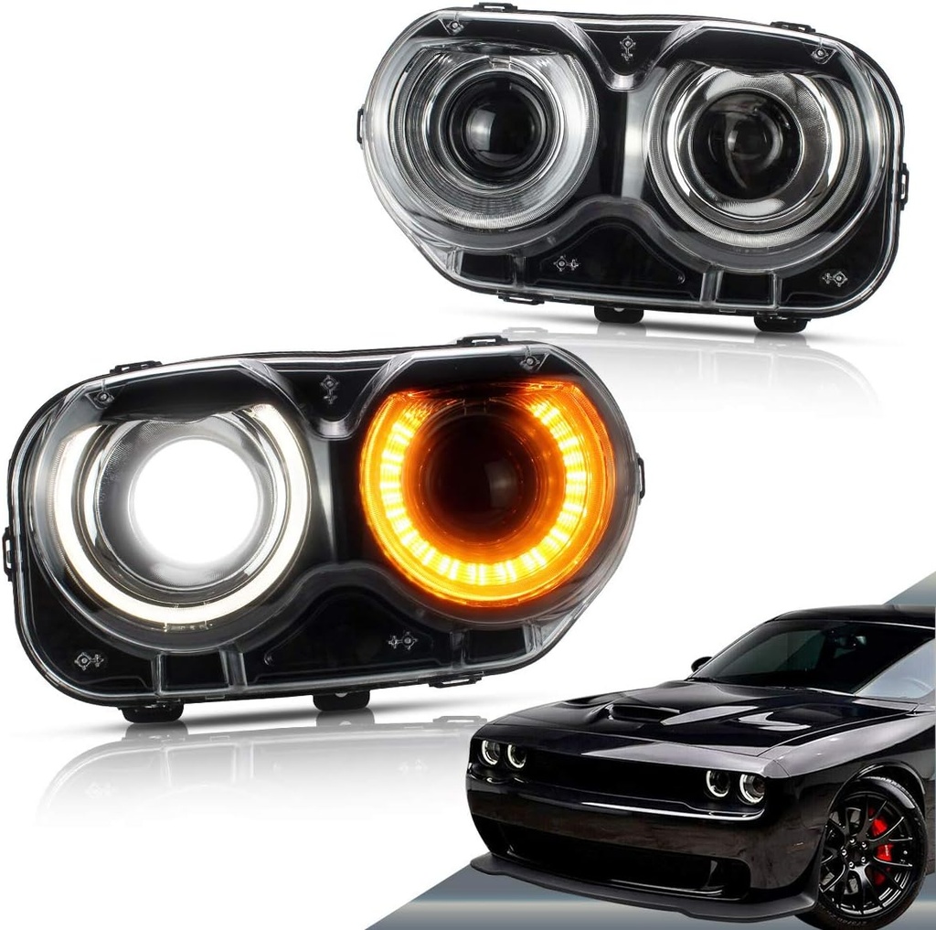 Luces Delanteras con LED DRL / Luz Blanca Dodge Challenger 2015-2023.