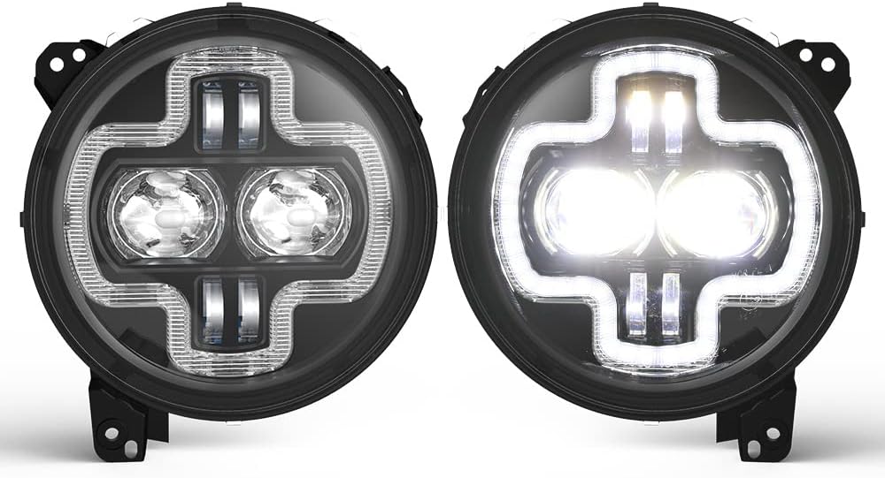 Luces Delanteras LED 9" con DRL (Figura en Cruz) Jeep Wrangler JL 2018-2019