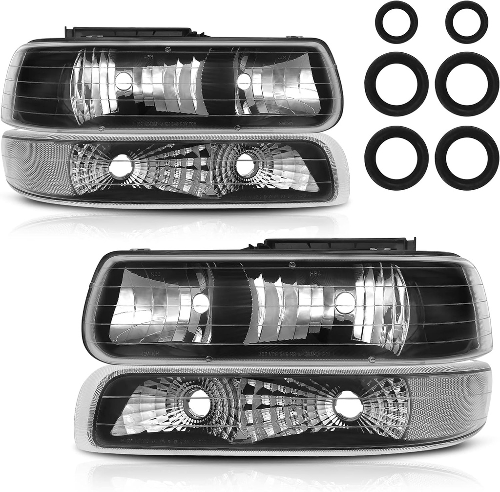 Luces Delanteras Carcasa Negra Chevrolet Silverado 1500 / 2500 / 3500 1999-2002 / Tahoe / Suburban 2000-2006.