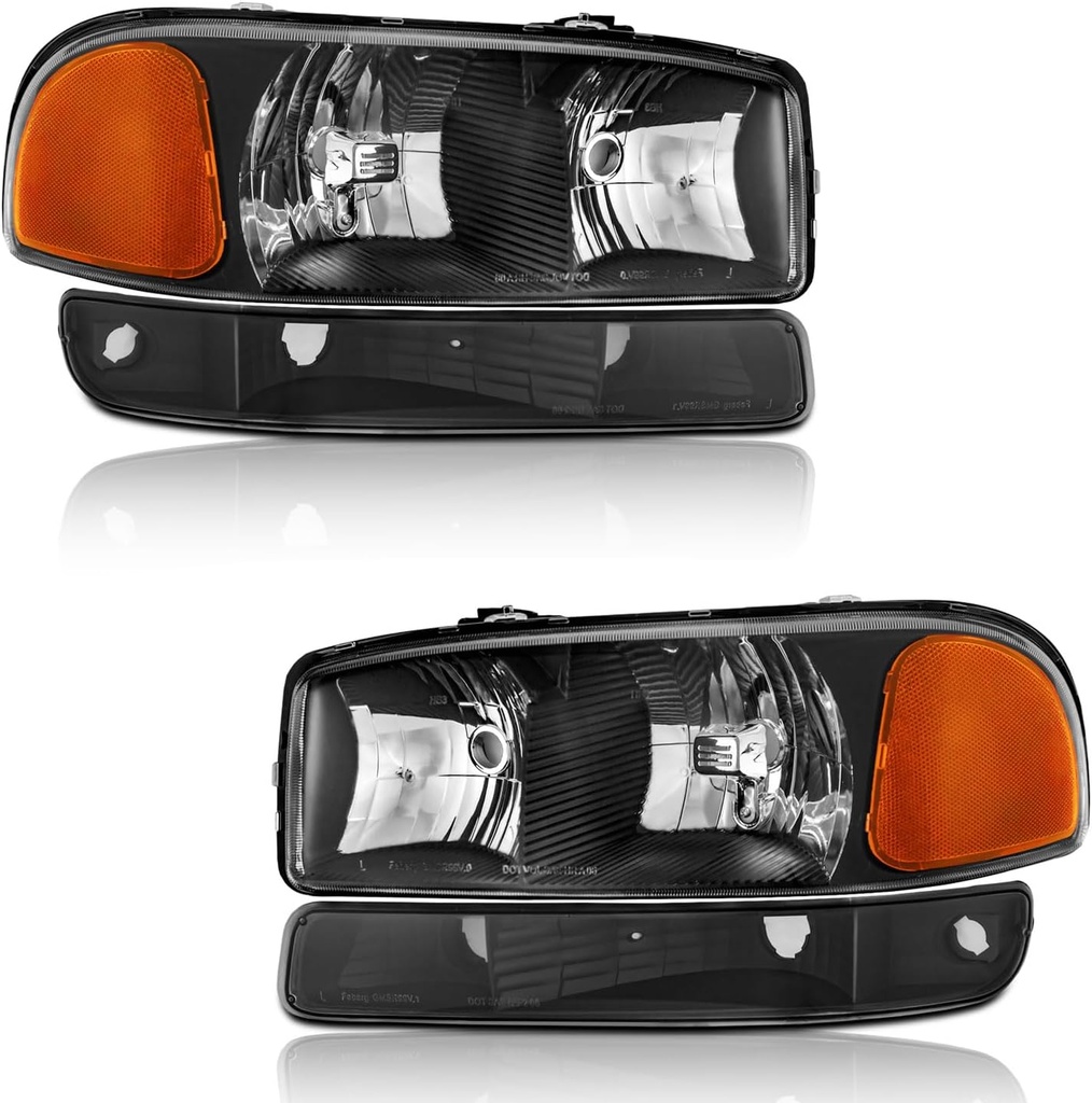 Juego de Luces Delanteras Carcasa Negra GMC Sierra 1500 / 2500 / 3500 1999-2006 / GMC Yukon 1500 / 2500 2000-2006.