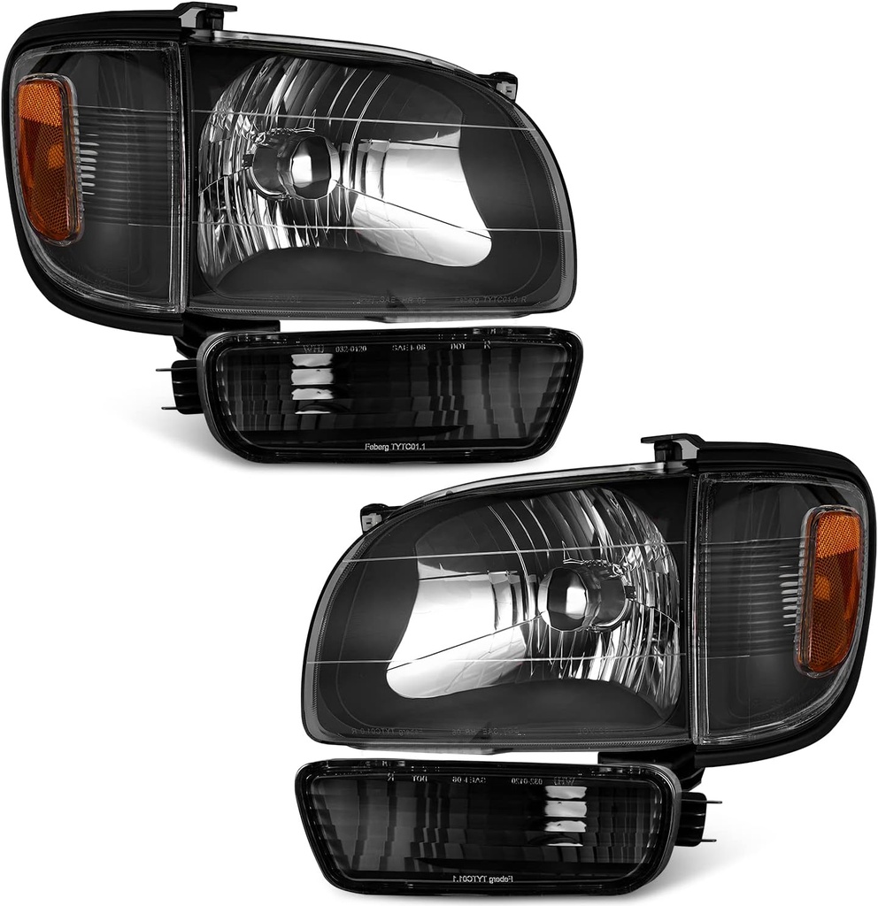 Juego de Luces Delanteras Carcasa Negra + Halógenos Neblineros Toyota Tacoma 2001-2004.