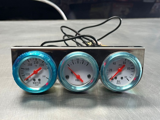 Medidor Cromado Triple con Medidor de Temperatura del Agua / Voltaje / Presión de Aceite (CHEVY, GMC, OLDS, CADILLAC, PONTIAC, BUICK, Ford y MOPAR).