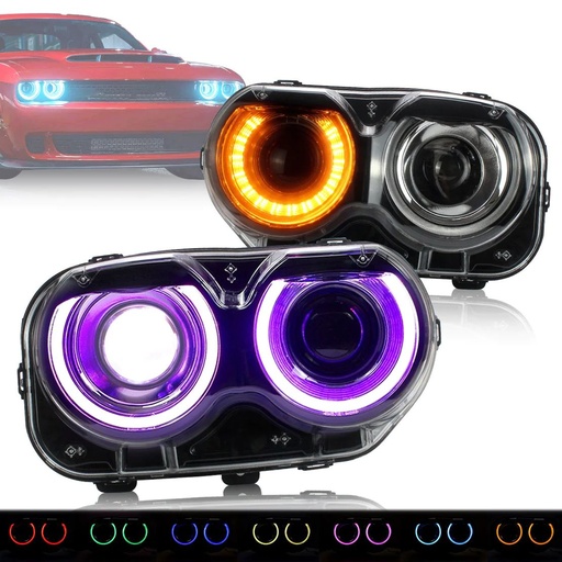 Luces Delanteras VLAND RGB / Dual Beam para Dodge Challenger 2015-2024.