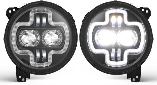 Luces Delanteras LED 9" con DRL (Figura en Cruz) Jeep Wrangler JL 2018-2019