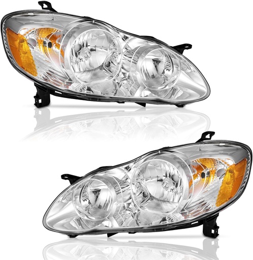 Luces Delanteras Cromadas Toyota Corolla 2003 al 2008.