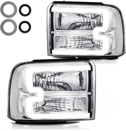 Luces Delanteras LED DRL Cromadas Ford F250 / F350 / F450 / F550 2005-2007.
