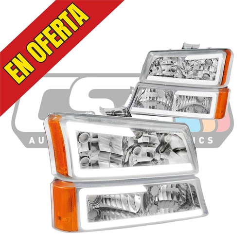 Luces Delanteras Cromadas LED DRL Chevrolet Silverado 2003-2006 / Avalanche 2003-2006.