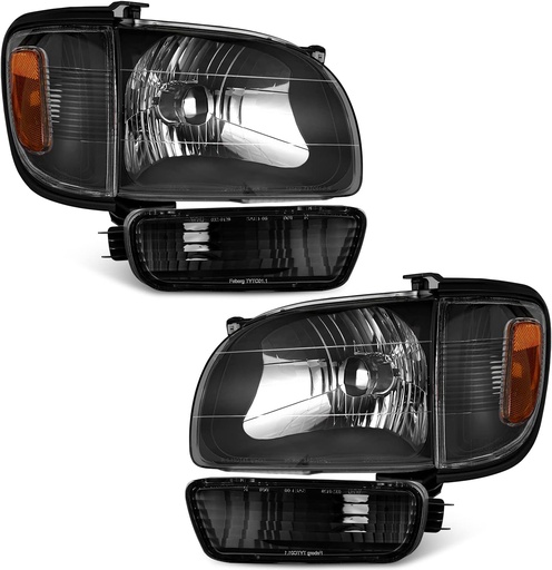 Juego de Luces Delanteras Carcasa Negra + Halógenos Neblineros Toyota Tacoma 2001-2004.